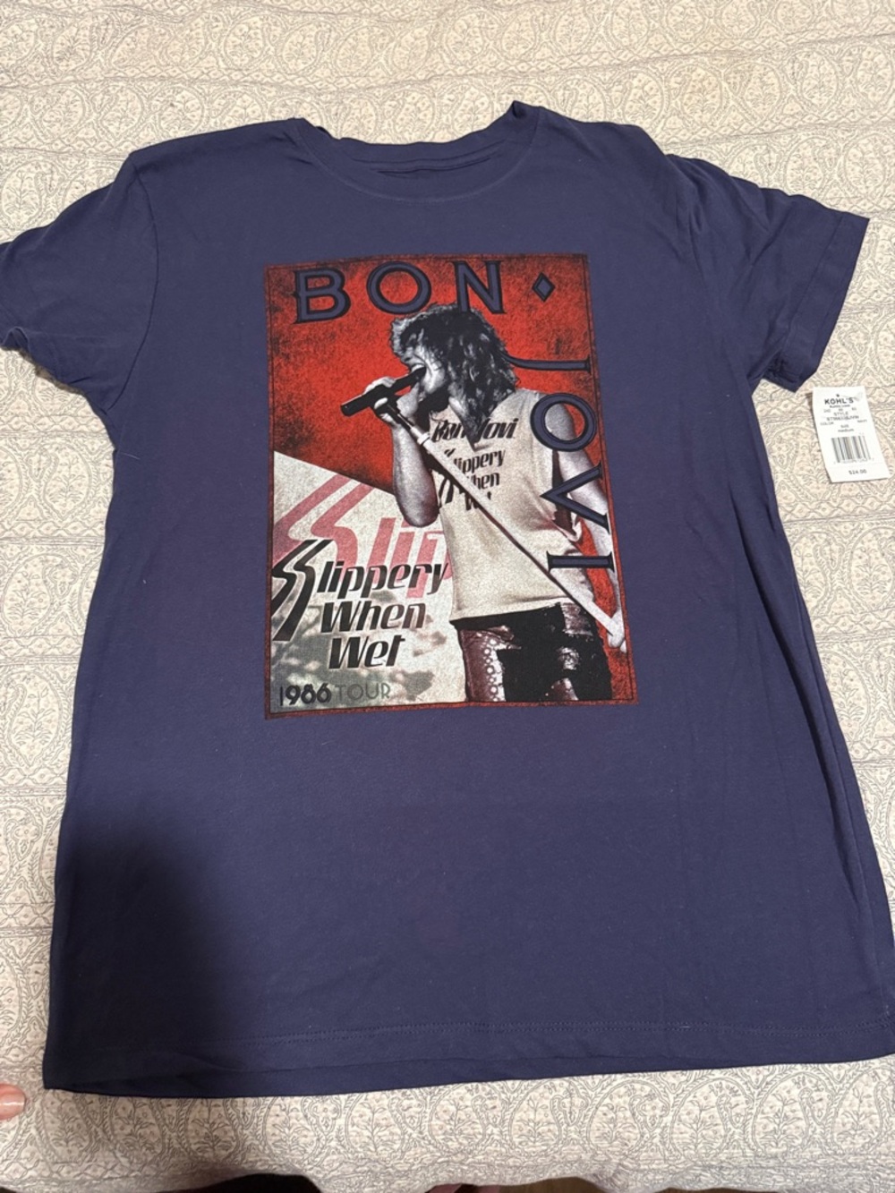 Bon Jovi 'Slippery When Wet' Graphic Tee - Navy size Medium - new with tags!